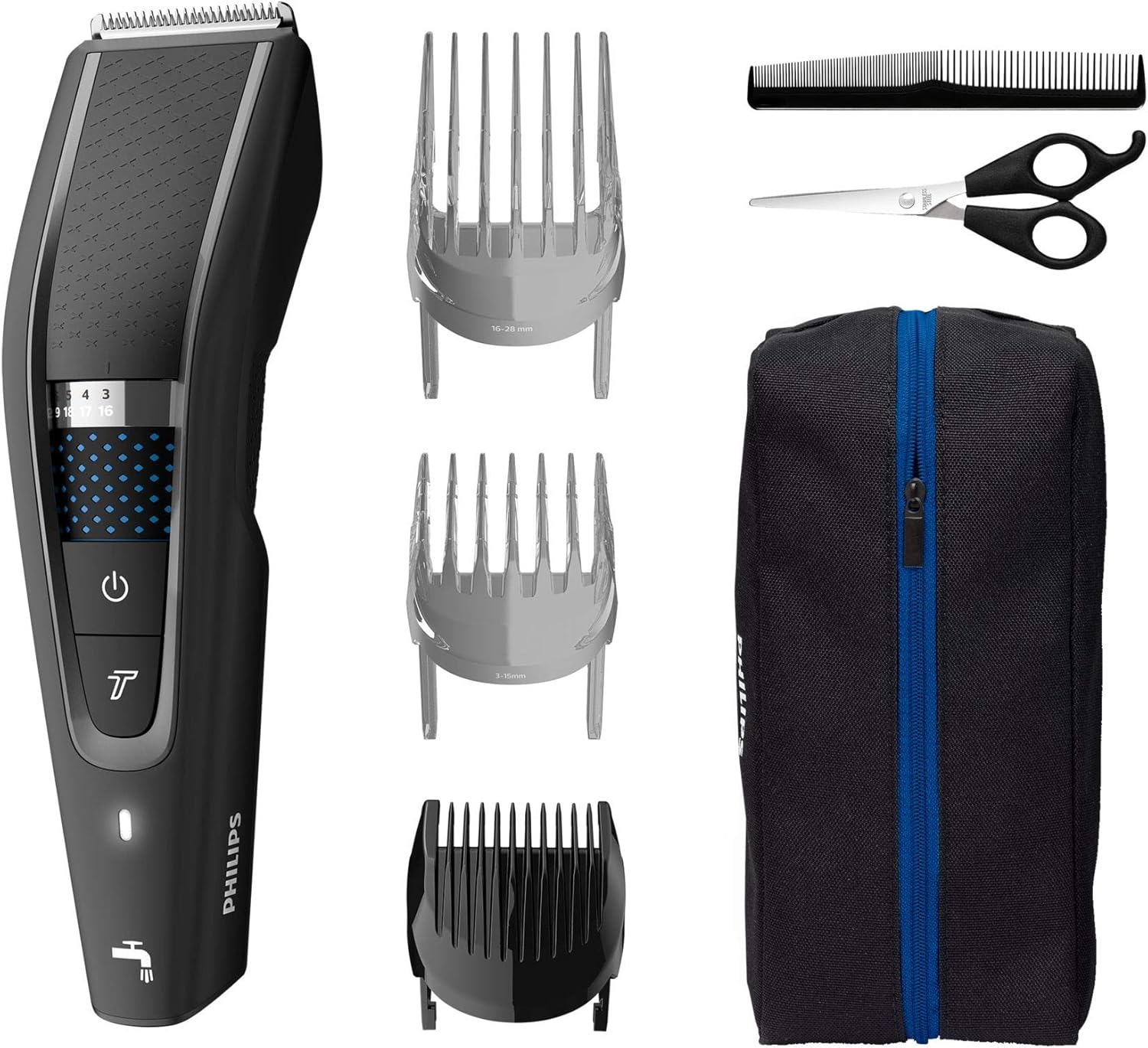 Philips Tondeuse Cheveux et Barbe Series 5000 avec Trousse Souple et Kit Barber (modèle HC5632/15 )